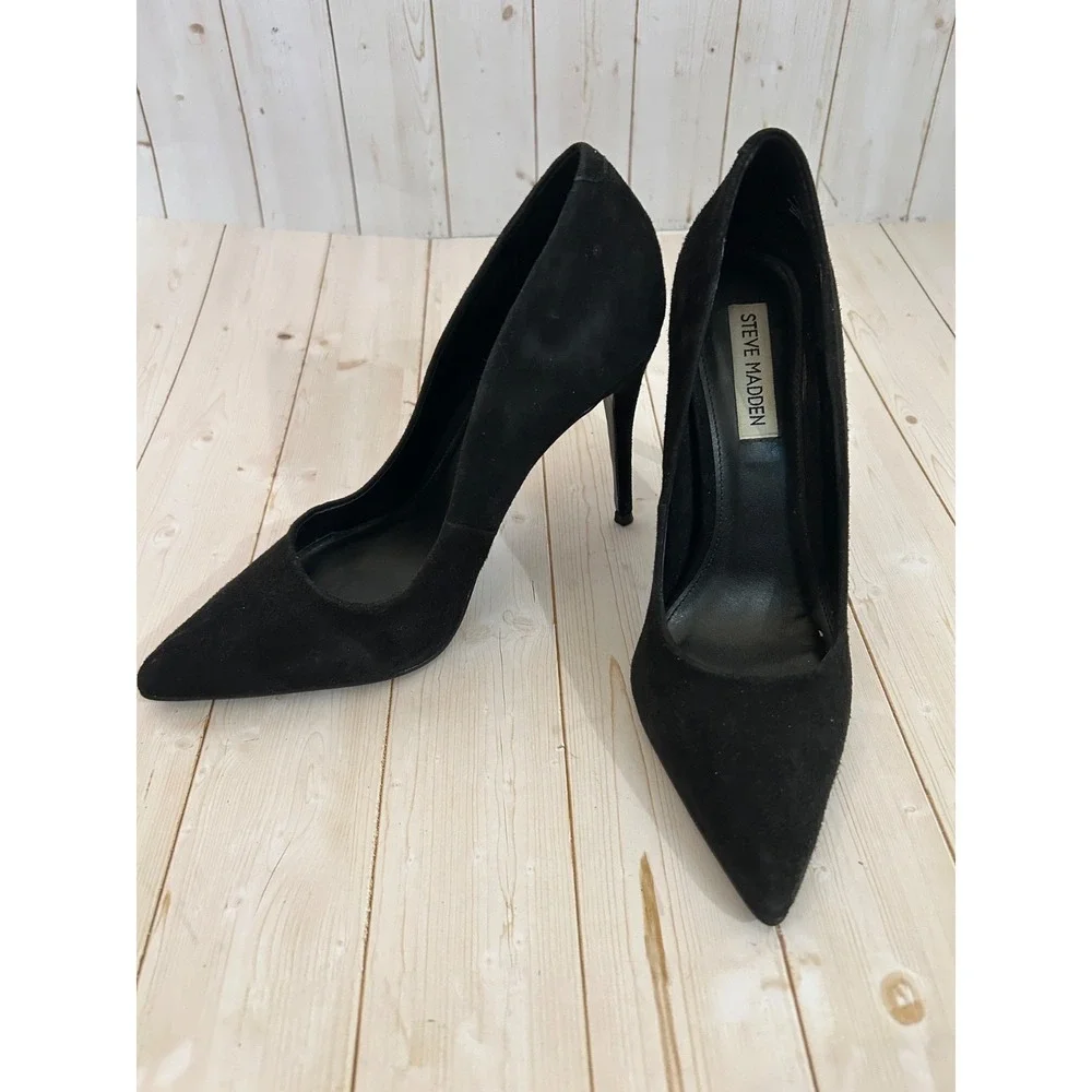 Steve Madden Daisie Black  Suede Pointed Toe Stiletto Pumps Heels Party 6.5M